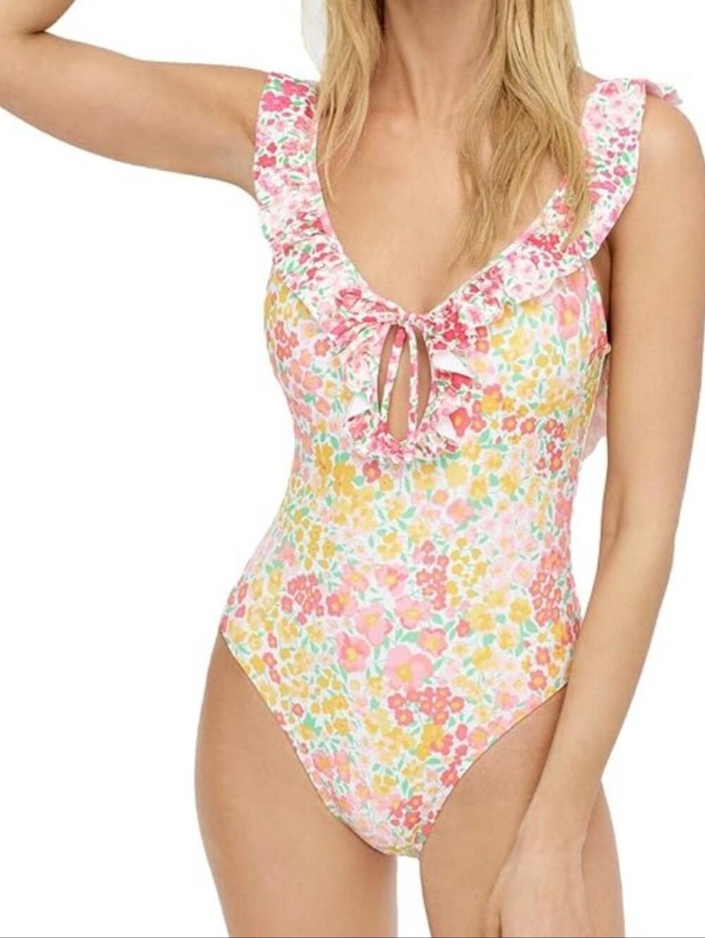 J.Crew Ditzy Floral Ruffle One Piece Pink/Yellow Combo Size 12